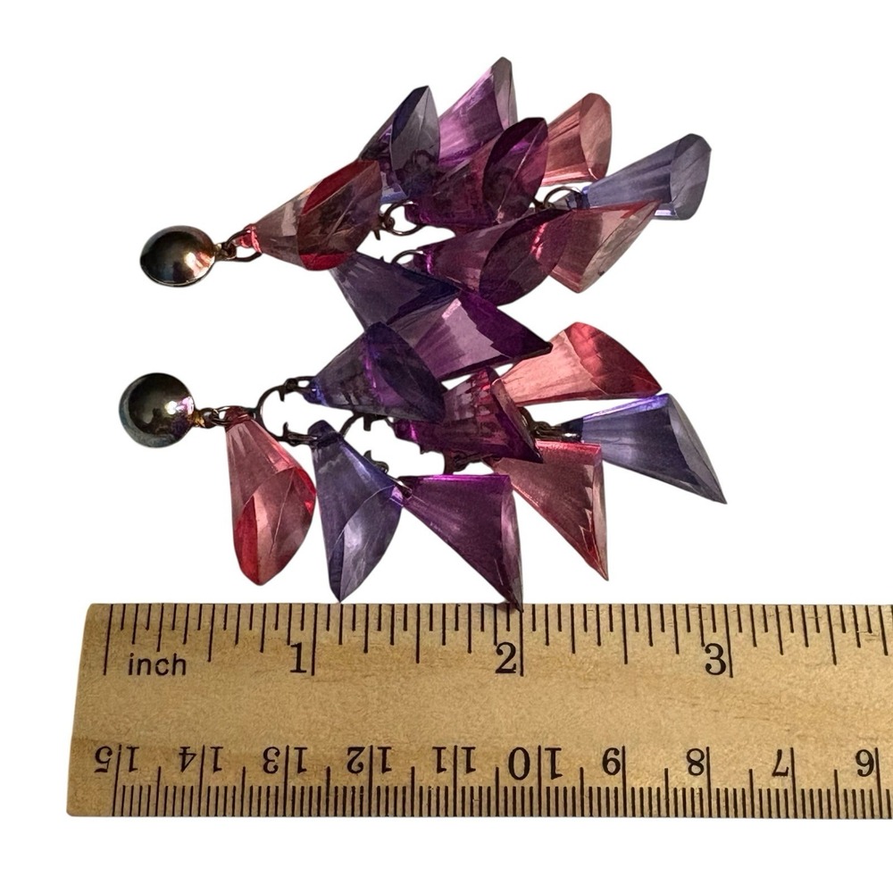 Pink Purple Statement Dangle Earrings Vintage Drop Cha Cha Chunky Translucent - Picture 8 of 15